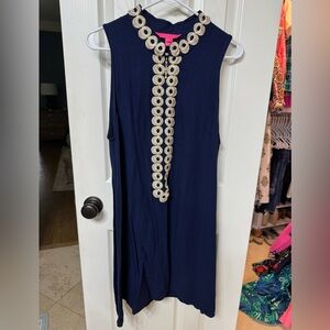 Lilly Pulitzer Sleeveless Navy Dress with Decorative Trim